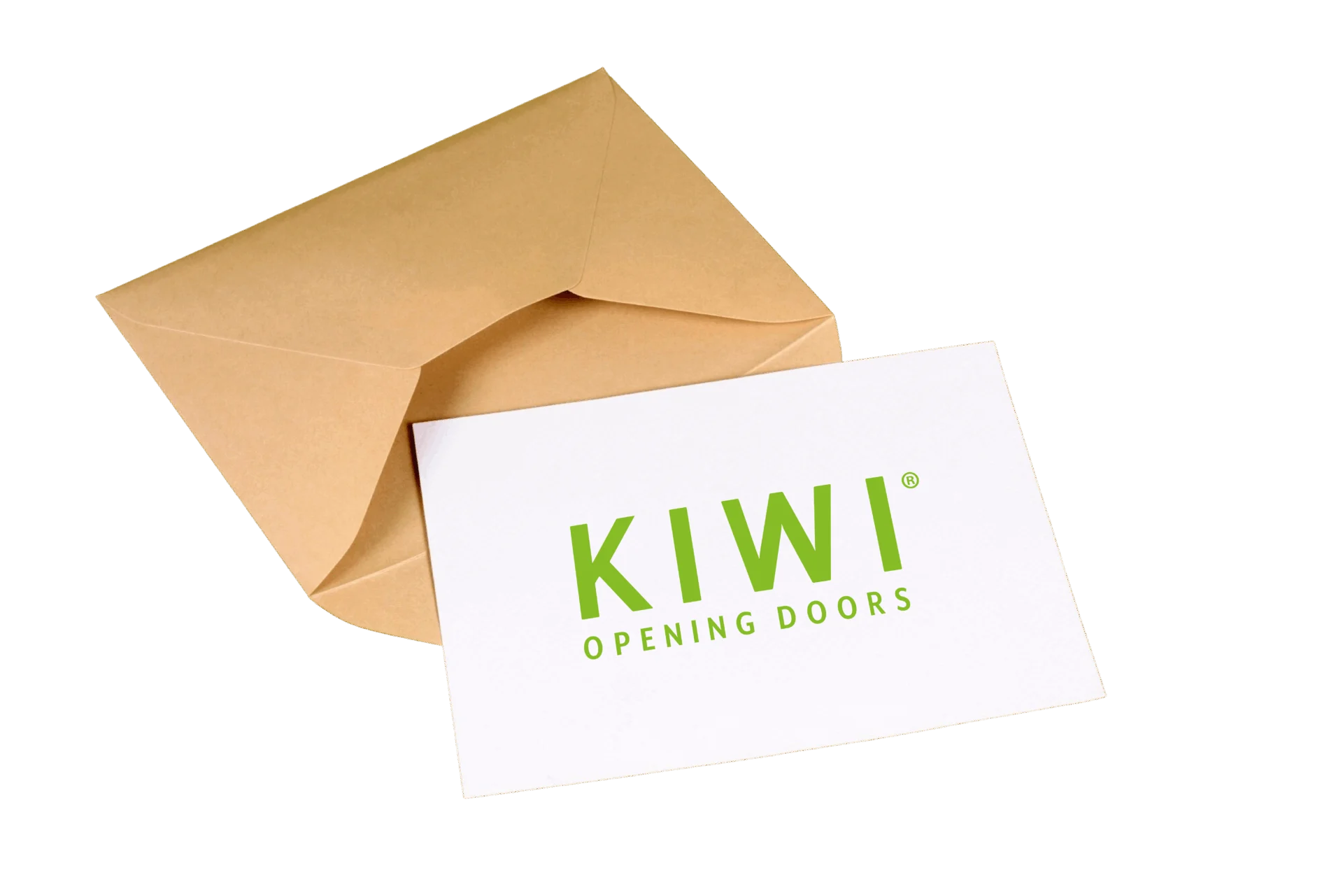 Briefumschlag-Grafik mit eingesteckter Karte im KIWI-Design – Symbol für Newsletter oder digitale Benachrichtigung.